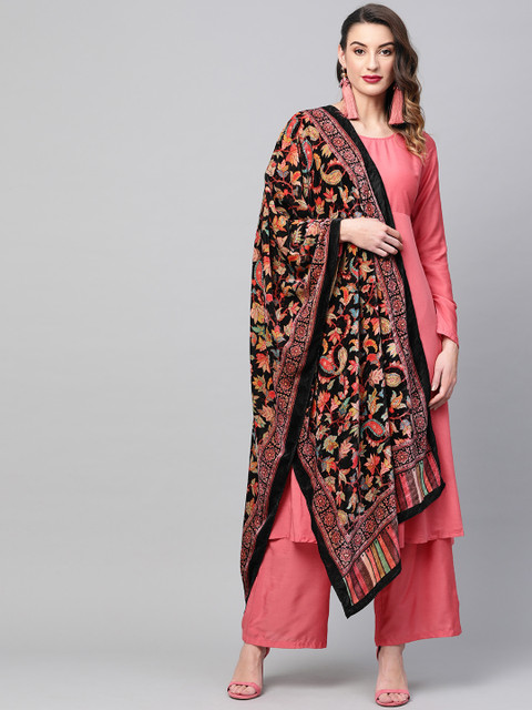 

AKS Black & Red Printed Velvet Dupatta
