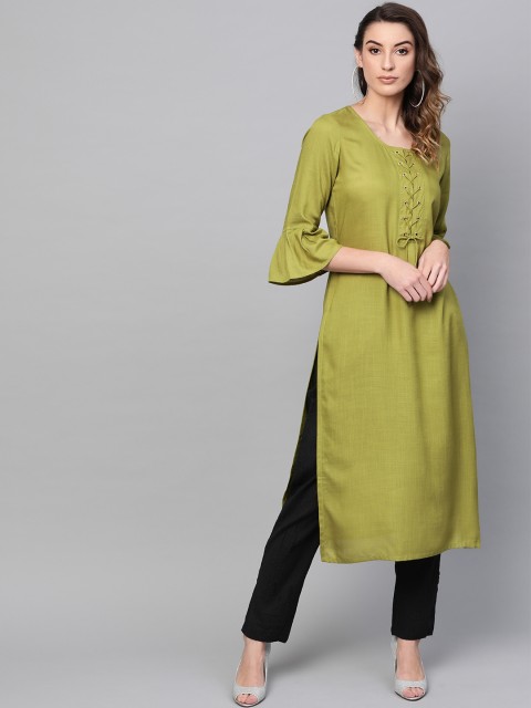 

AKS Women Green Solid Straight Kurta