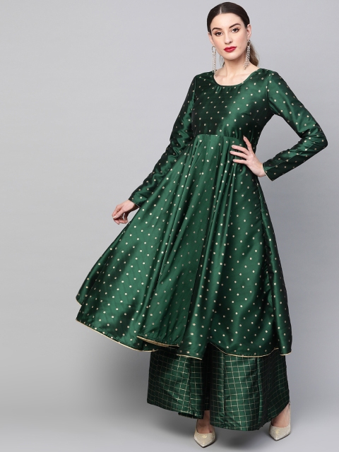

AKS Women Green & Golden Woven Design Anarkali Kurta