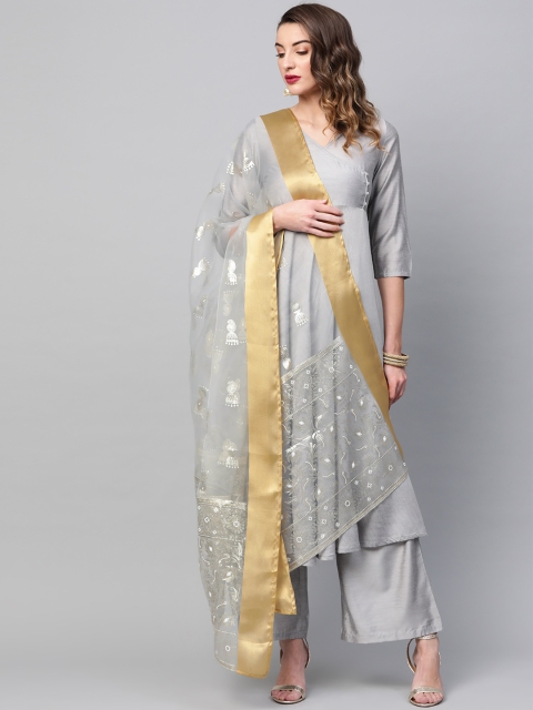 

AKS Grey & Golden Foil Printed Dupatta