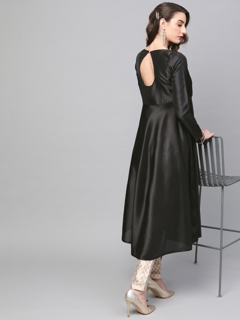 

AKS Women Black Solid Satin Finish Anarkali Kurta