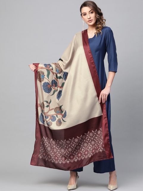 

AKS Women Navy Blue & Cream-Coloured Solid Kurta with Palazzos & Dupatta