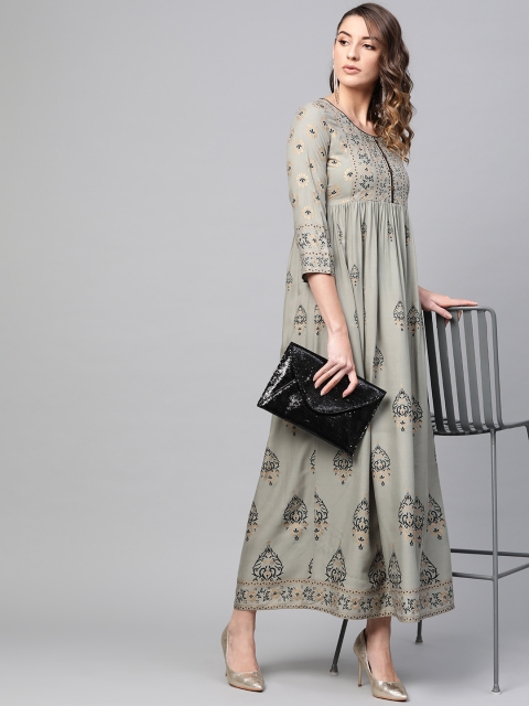 

AKS Women Grey & Black Block Printed Maxi Dress
