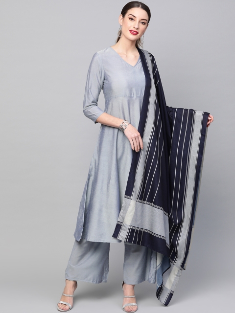 

AKS Women Blue Solid Kurta with Palazzos & Dupatta