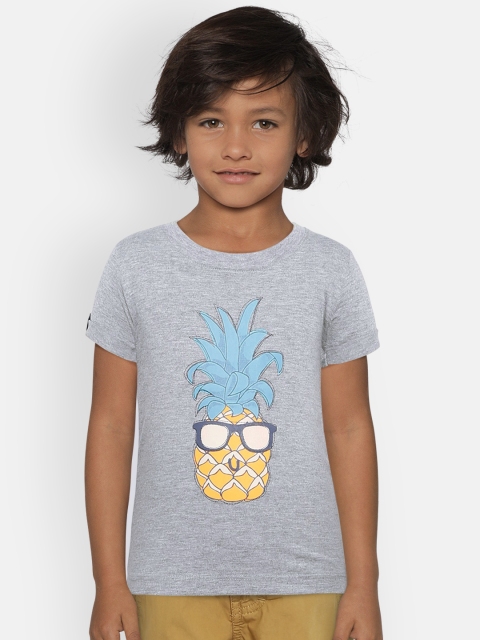 

Kid Studio Boys Grey Melange Printed Round Neck T-shirt