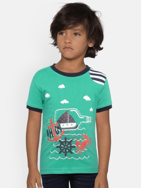 

Kid Studio Boys Green Printed Round Neck T-shirt