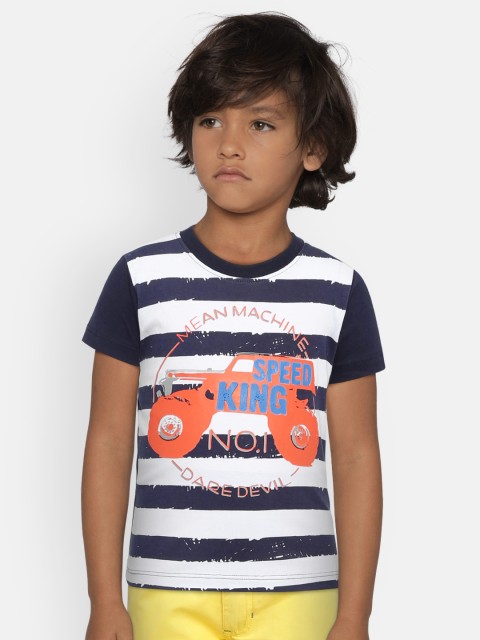 

Kid Studio Boys Navy Blue & White Printed Round Neck T-shirt
