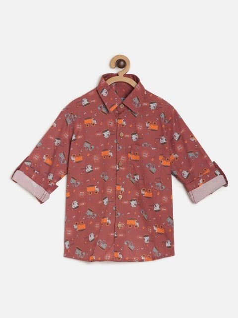 

Kid Studio Boys Rust Regular Fit Printed Casual Shirt
