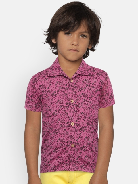 

Kid Studio Boys Pink & Black Regular Fit Printed Casual Shirt