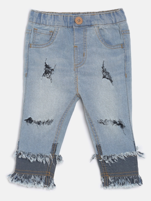

Kid Studio Girls Blue Regular Fit Mid-Rise Mildly Distressed Denim Capris