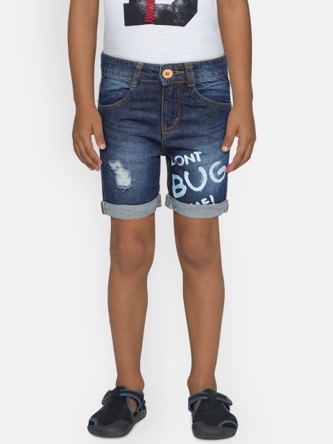 

Kid Studio Boys Blue Printed Regular Fit Denim Shorts