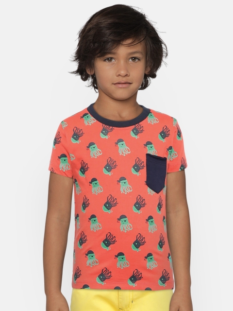 

Kid Studio Boys Red & Green Printed Round Neck T-shirt