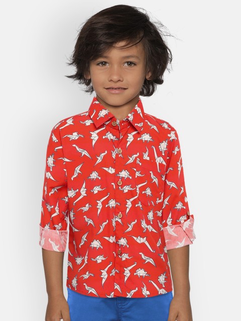 

Kid Studio Boys Red Regular Fit Printed Casual Shirt