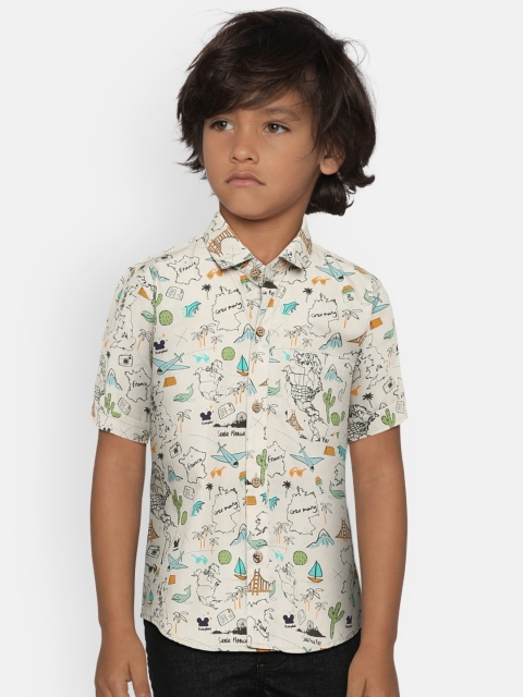 

Kid Studio Boys Beige Regular Fit Printed Casual Shirt