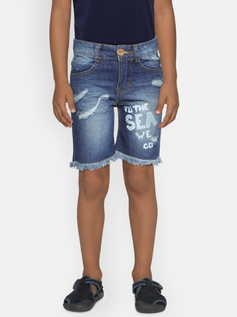 

Kid Studio Boys Blue Printed Regular Fit Denim Shorts