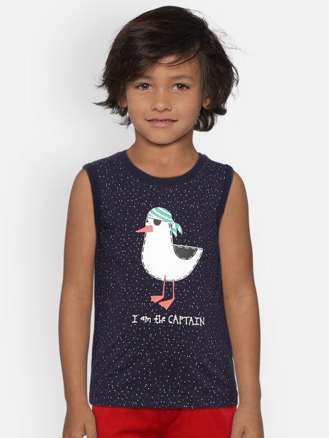 

Kid Studio Boys Navy Blue Printed Round Neck T-shirt