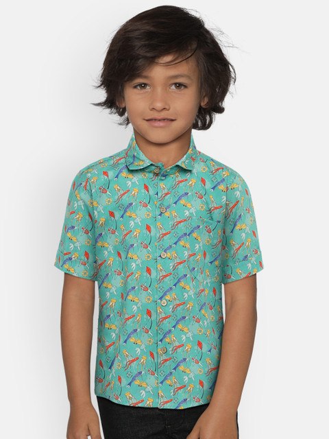 

Kid Studio Boys Turquoise Blue Regular Fit Printed Casual Shirt