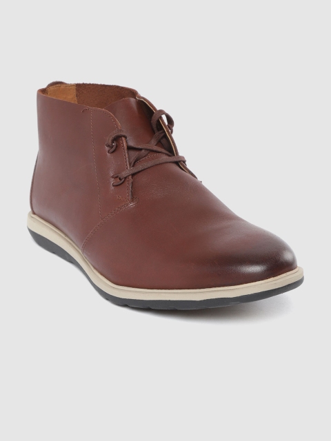 

Clarks Men Brown Solid Leather Mid-Top Derbys