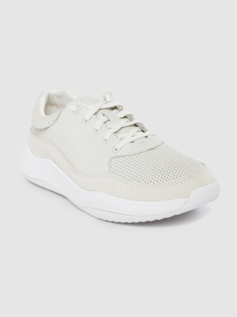 

Clarks Men Off-White Leather Perforated Sneakers