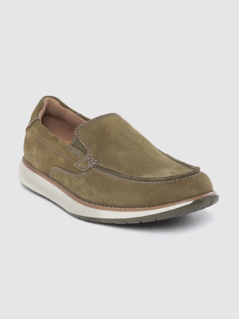 

Clarks Men Olive Green Solid Nubuck Slip-On Sneakers