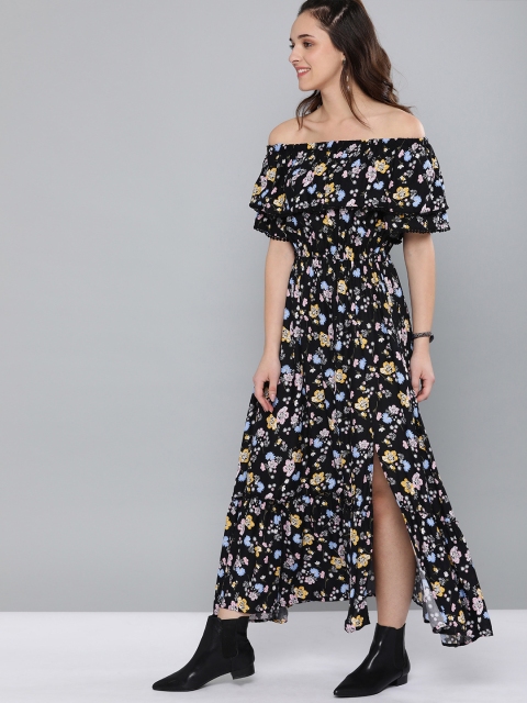 

HERE&NOW Women Black & Pink Printed Maxi Dress