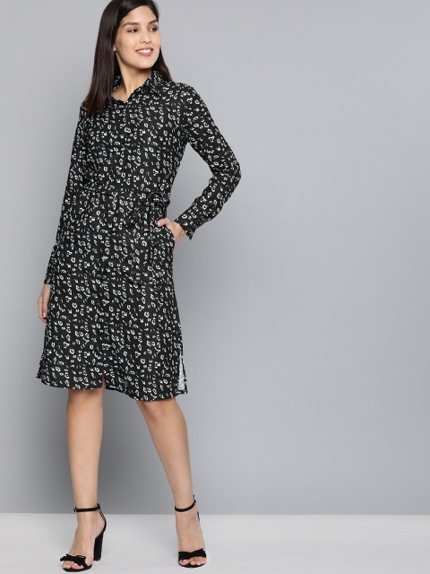 

HERE&NOW Women Black Printed A-Line Dress