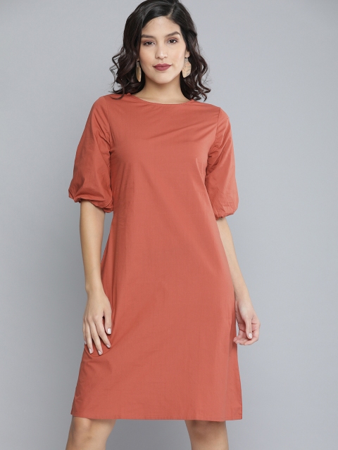 

HERE&NOW Women Rust Red Solid A-Line Dress