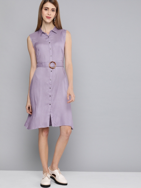 

HERE&NOW Women Lavender Self Design A-Line Dress