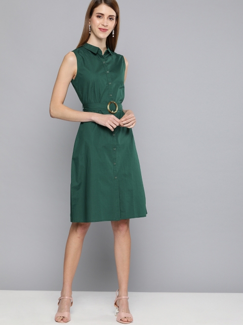 

HERE&NOW Women Green Solid A-Line Dress
