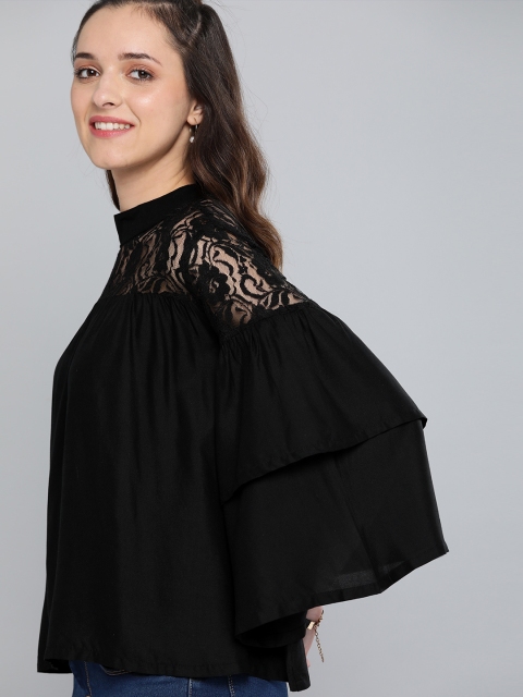

HERE&NOW Women Black Solid Boxy Top