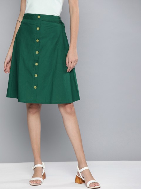 

HERE&NOW Woman's Green Solid Skirt