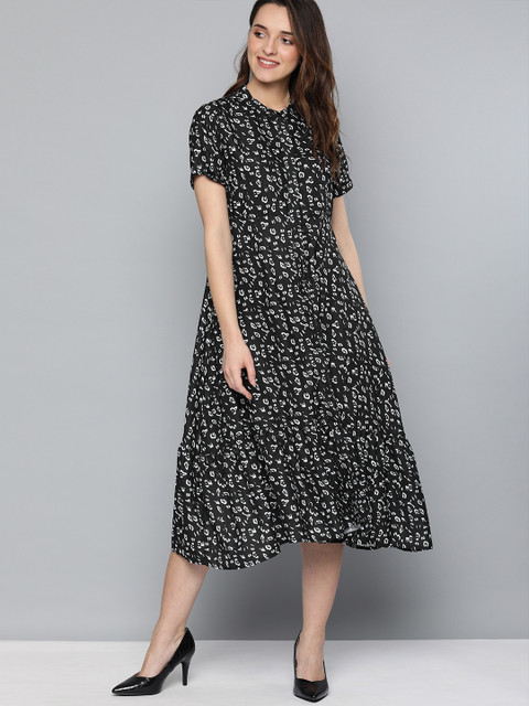 

HERE&NOW Women Black & White Printed A-Line Dress