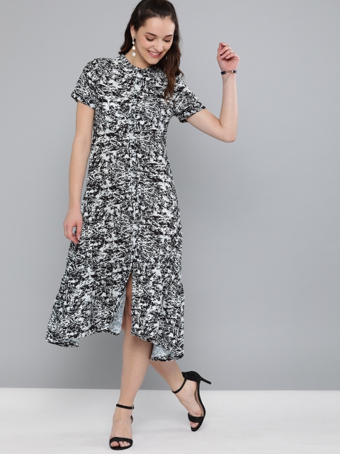 

HERE&NOW Women Black Printed A-Line Dress