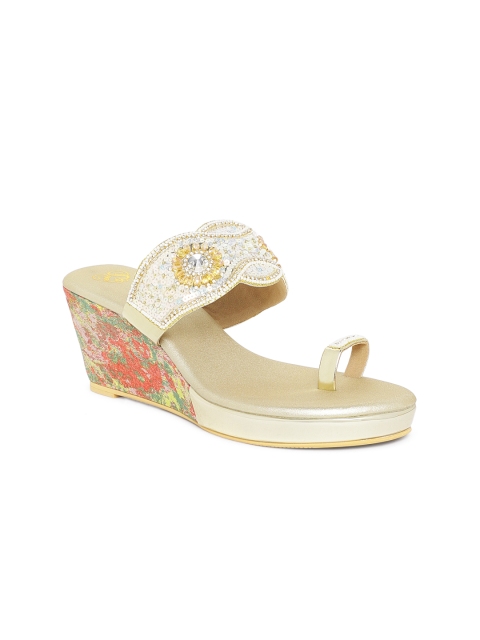 

Sole To Soul Women Gold-Toned & White Embellished Heels