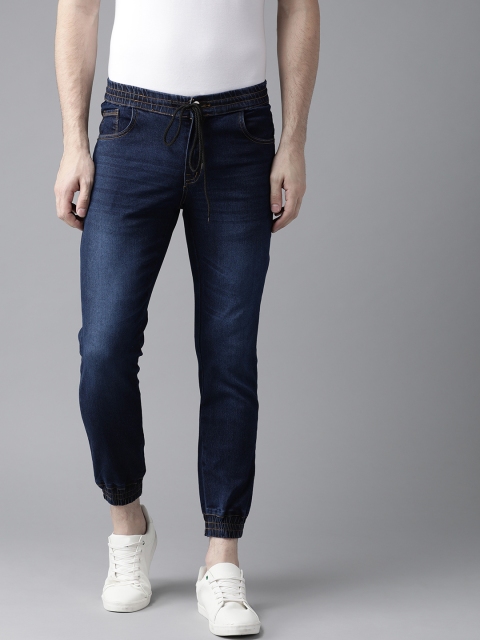 

Hubberholme Men Navy Blue Slim Fit Mid-Rise Low Distress Denim Joggers