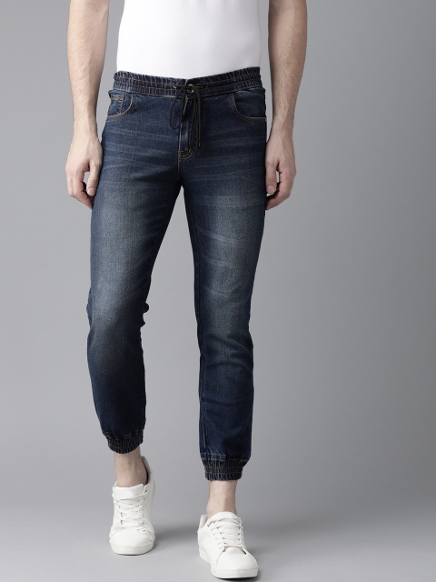 

Hubberholme Men Navy Blue Slim Fit Mid-Rise Clean Look Denim Joggers