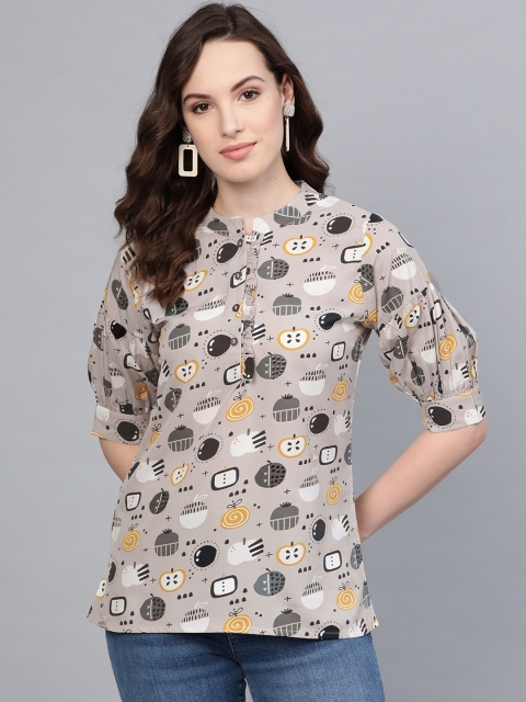 

Myshka Women Grey & Black Printed Top