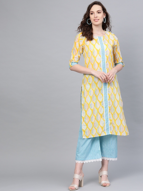 

Myshka Women Yellow & Blue Printed Kurta with Palazzos