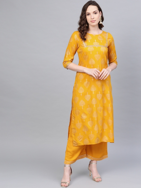 

Myshka Women Mustard Yellow & Golden Printed Kurta with Palazzos