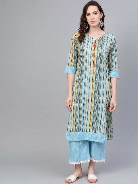 

Myshka Women Blue & Yellow Printed Kurta with Palazzos