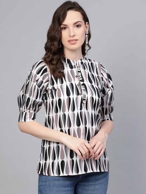 

Myshka Women White & Grey Printed Top