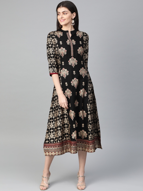 

Shree Women Black & Golden Printed A-Line Dress