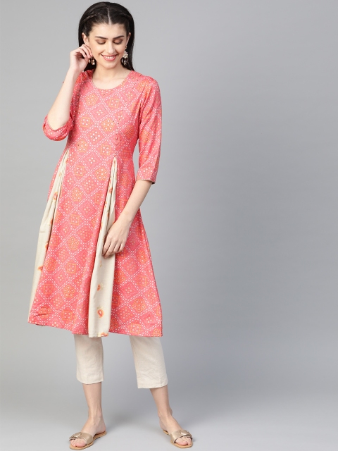 

Shree Women Pink & Beige Bandhani Print A-Line Kurta