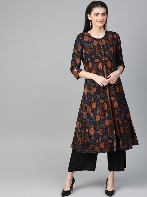 

Shree Women Black & Brown Printed Layered A-Line Kurta