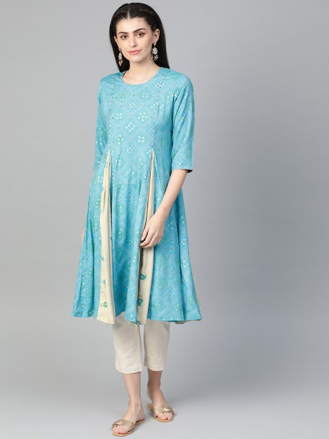 

Shree Women Blue & Beige Bandhani Print A-Line Kurta
