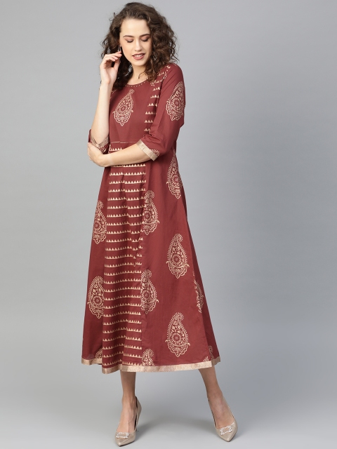 

Shree Women Rust Brown & Golden Printed Maxi Dress