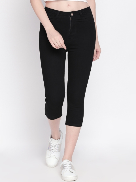 

PURPLE WATER Women Black Solid Slim Fit Capris