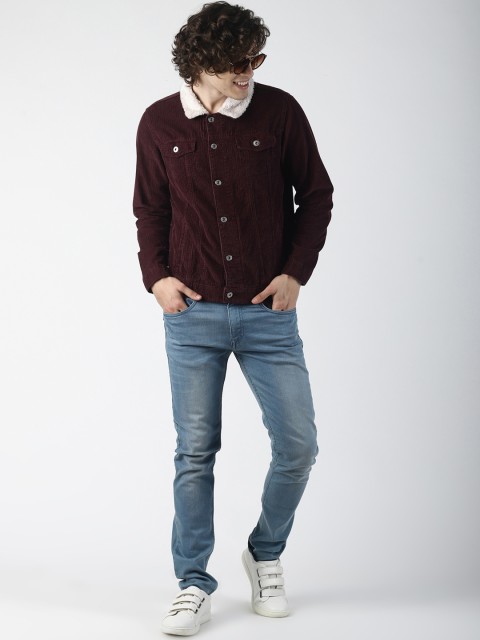 

Blue Saint Men Maroon Solid Corduroy Jacket