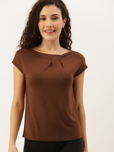 

NUSH Women Brown Solid Top with Extended Sleeves