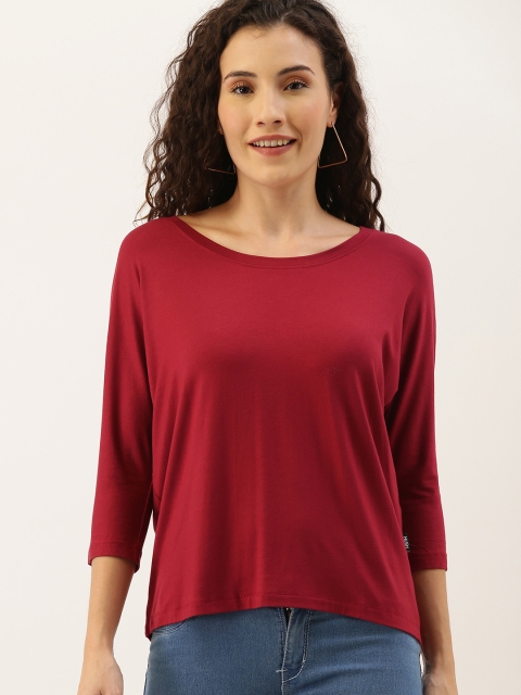 

NUSH Women Red Solid Round Neck T-shirt